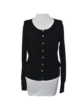 Vita Milano Black Wool Blend Button Front Cardigan Sweater L Coquette Office